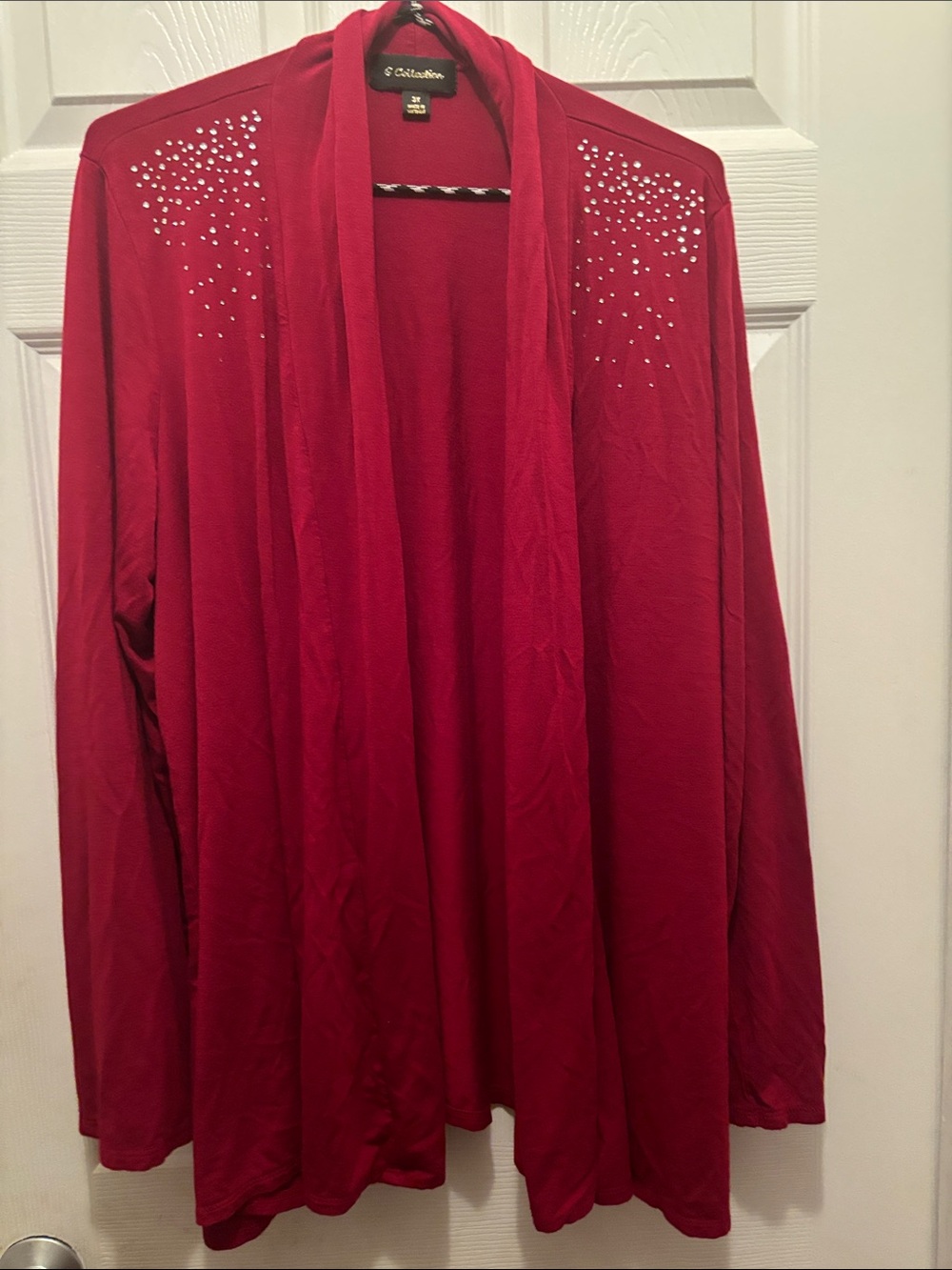 Open-Front Red Cardigan with Shoulder Stud Detail